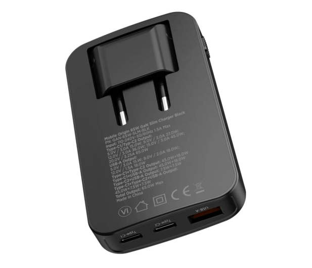 Mobile Origin 65W GaN III Slim Charger dual USB-C single USB-A black - 1275917 - zdjęcie 6